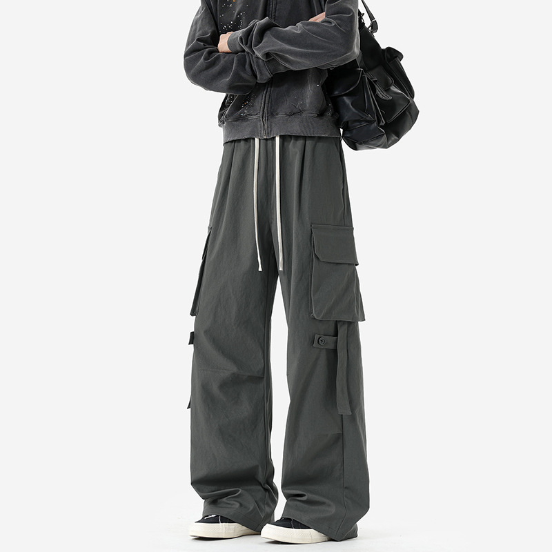 Men's Casual Pants American Retro Trendy Brand Cargo Pants Loose Straight High Street Long Pants