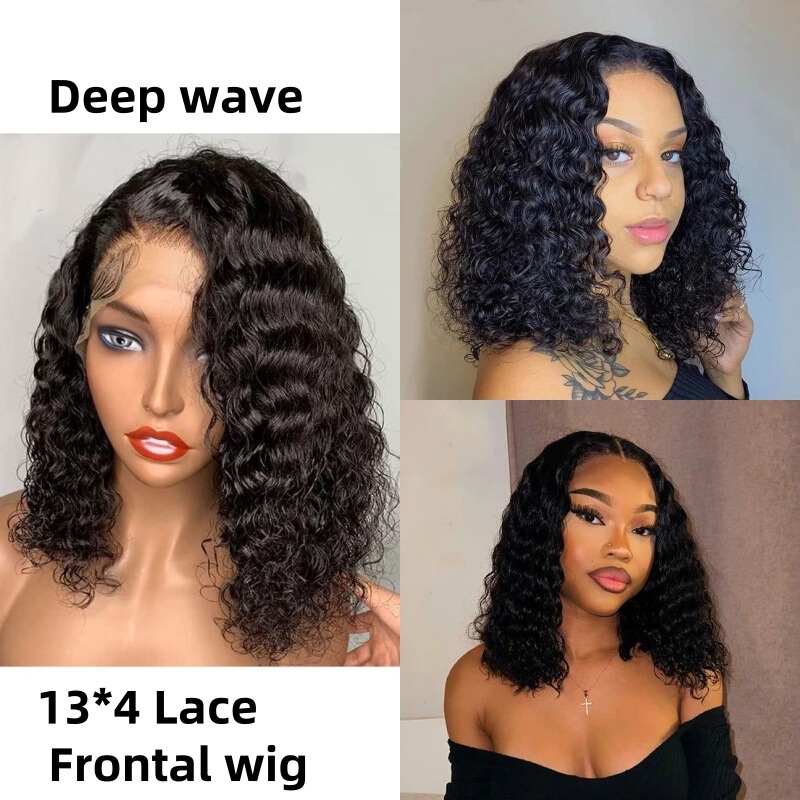 13*4 cross-border European and American fashion HD transparent front lace small roll deep wave wig foreign trade Africa hot sale