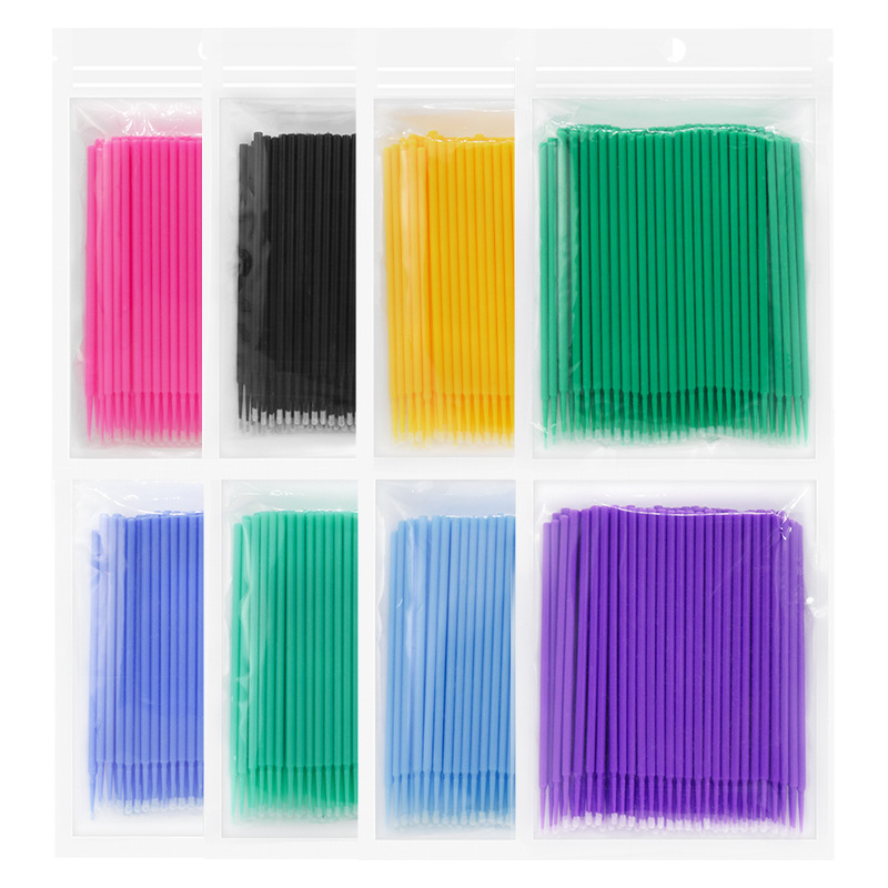 ANNAFRIS Injerto de pestañas limpieza hisopo de algodón desechable cabeza pequeña hisopo de algodón maquillaje de limpieza bolsa multicolor 100 piezas