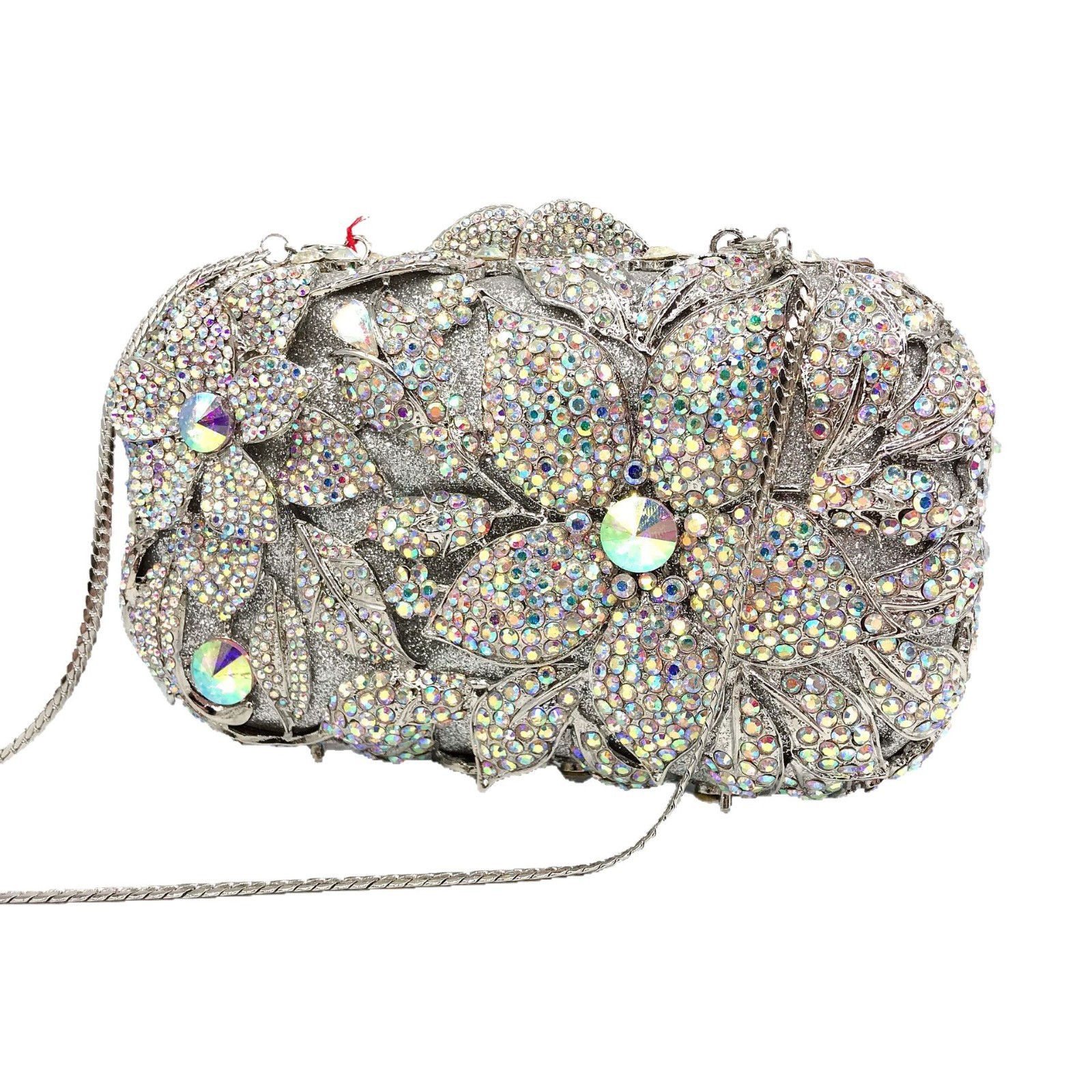 Suministro transfronterizo de bolsas de mano de diamantes amarillo limón para damas bolsas de diamantes exportaciones de bolsas de cena de moda europeas y americanas plata