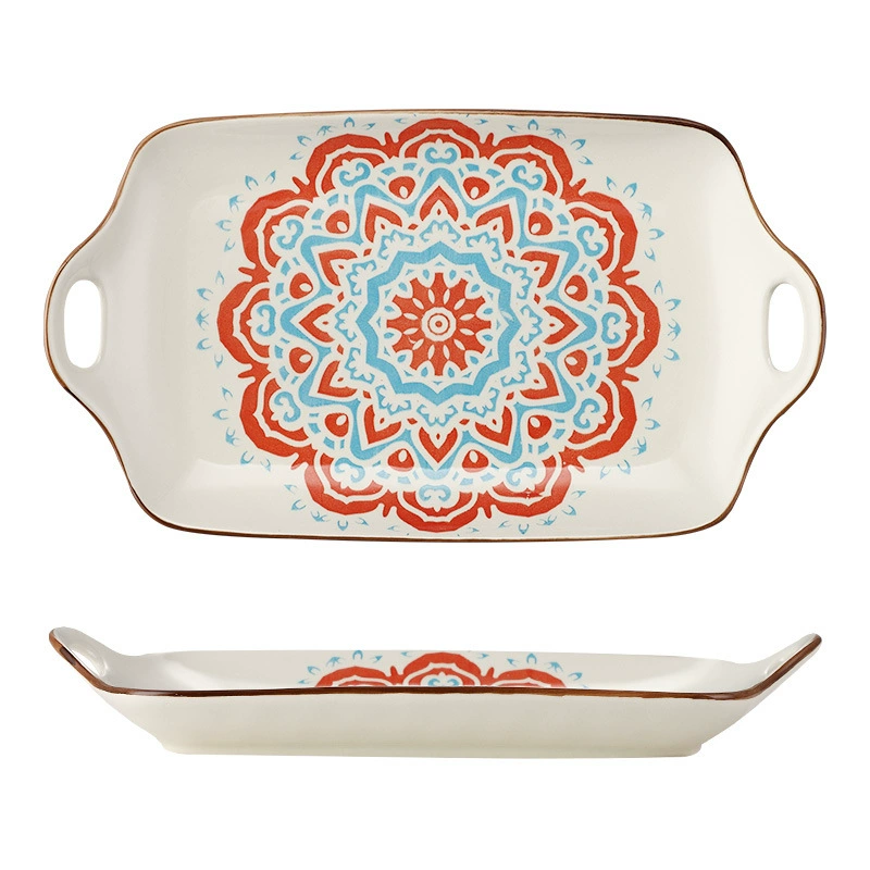 Rectangular big Japanese ceramic tableware for home use, boho style
