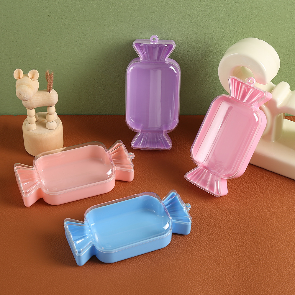 Medio transparente multicolor forma de caramelo anillo para niños aguja e hilo embalaje caramelo boda pestañas banda de goma caja de almacenamiento caja de plástico