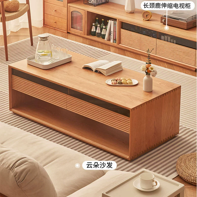 Журнальный столик из цельного дерева в скандинавском стиле Чайный столик Современный простой Вишневое дерево Белый дуб Бревно Гостиная Маленькая квартира Боковой шкаф для хранения