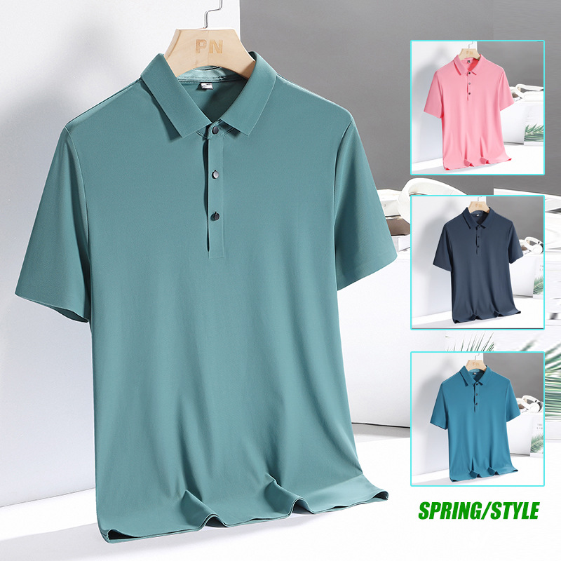 Seamless Hot-pressed Ice Silk Polo Shirt Men's T Korean Men's Short-sleeved T-shirt Summer New Men's Team Clothing Print