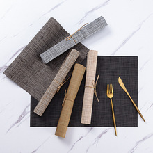 PVC日式特斯林方形简约黑色防滑防水隔热垫餐垫桌垫盘垫杯垫