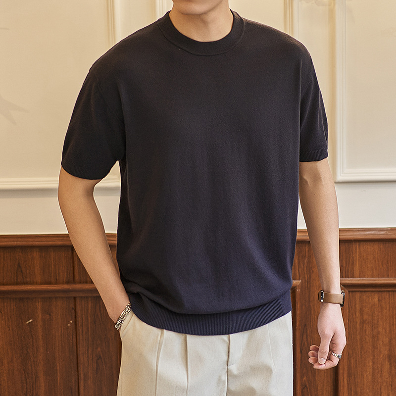 ZY8103C-MW通勤百搭夏季时尚简约T恤美式纯色圆领针织短袖,男装针织衫/毛衣,星座614