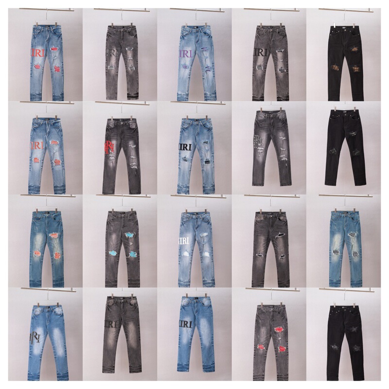 Cross-Border High-End Fashion Brand Amiri Heavy-Duty Washed Vintage Distressed High Street Embroidered Unisex Jeans Cross-Border High-End Fashion Brand Amiri Heavy-Duty Washed Vintage Distressed High Street Embroidered Unisex Jeans