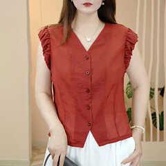 一件代发2025夏季新款洋气时尚减龄女士V领衬衫薄显瘦遮肉女士上