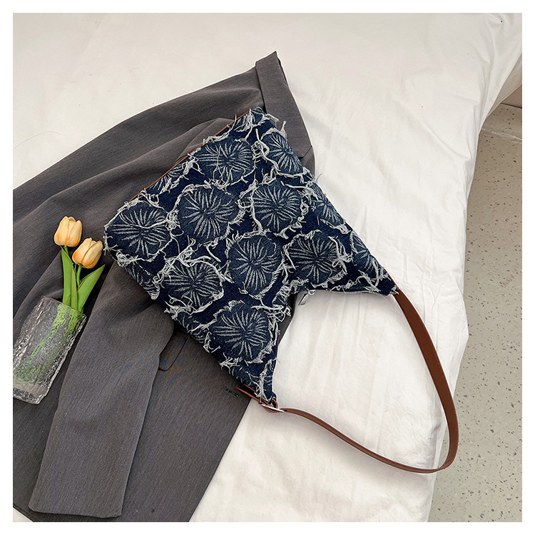 Frau Groß Denim Blume Basic Quadrat Reißverschluss Schultertasche display picture 4