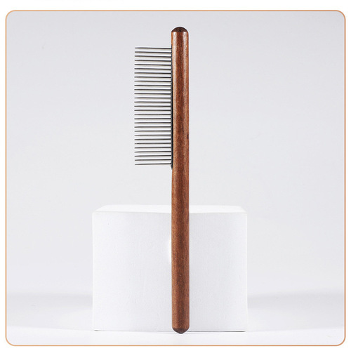 Pet grooming comb, solid wood handle, single row flea comb, dog and cat grooming comb, cat flea removal comb, long needle comb
