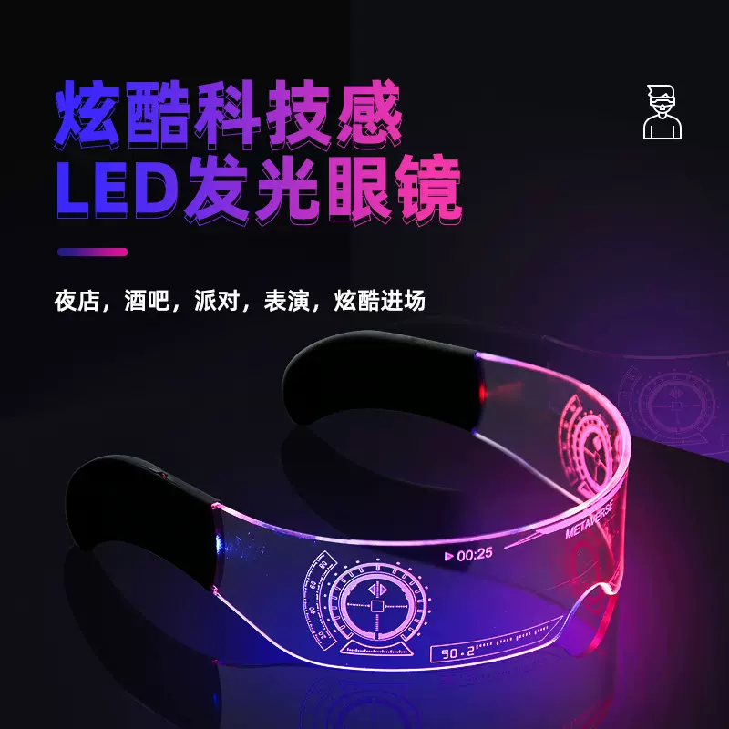 led发光眼镜 科技感炫酷亚克力闪光夜场酒吧舞台表演炫彩发光眼镜