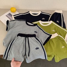 儿童短裤套装夏季男女童日系刺绣纯棉短袖宝宝小童运动休闲两件套