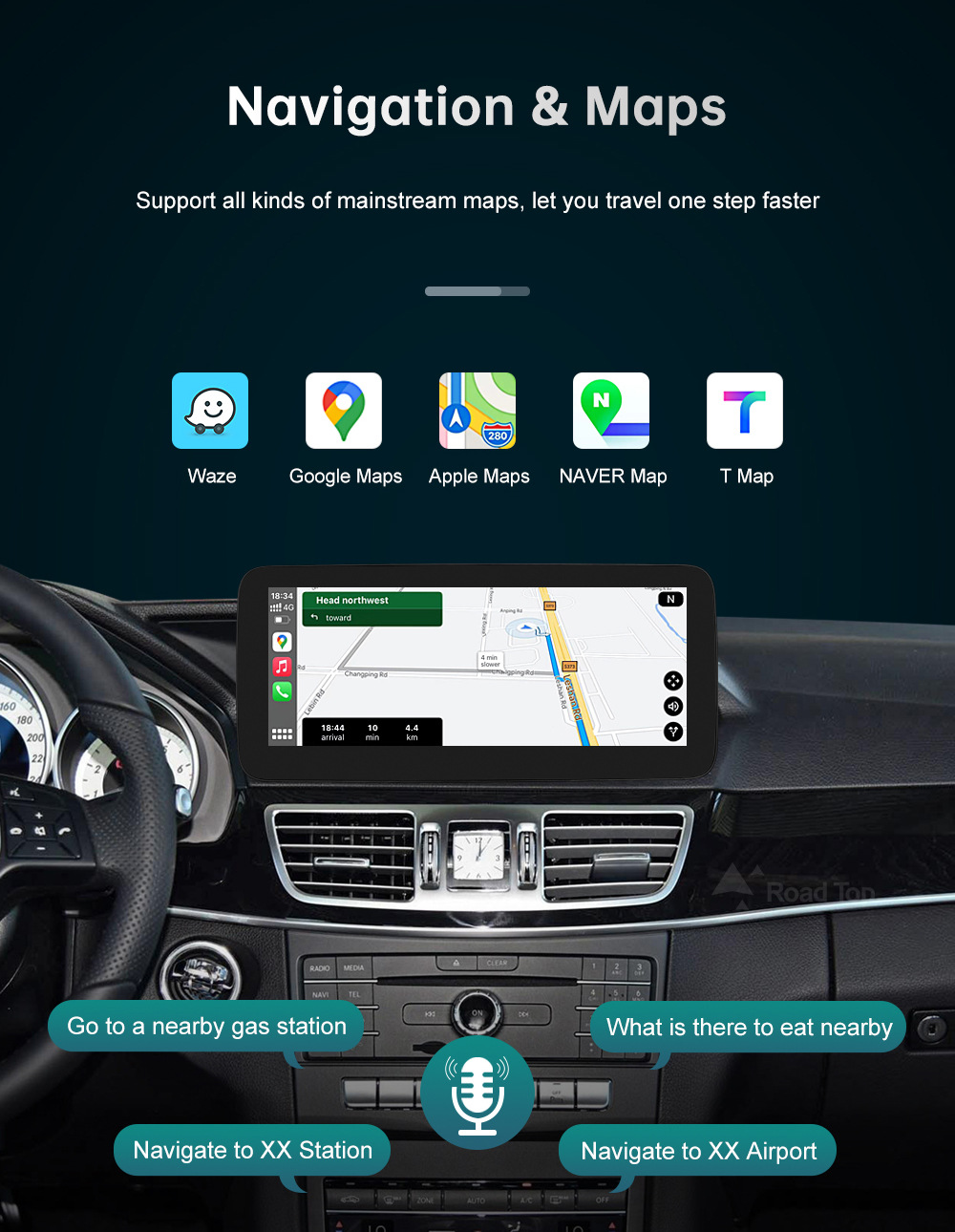 RoadTop wireless CarPlay screen for Mercedes-Benz E-Class NTG4.0/4.5/5.0 display