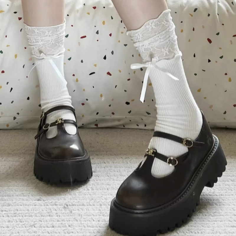 Jk White Lace Ballet Bow Calf Stockings Women's Stitching Pile Stockings Thin Girls Socks Sweet