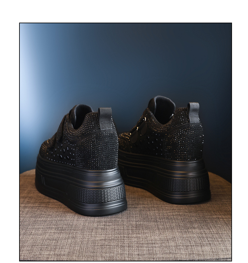 Giày sneaker nữ đế dày mặt lưới đính đá trắng — Màu đen chi tiết 20