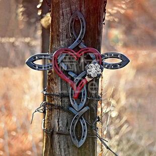 Cross-border cross with heart natural horseshoe Garden Garden garden decoration pendant decoration Amazon independent station hot sale