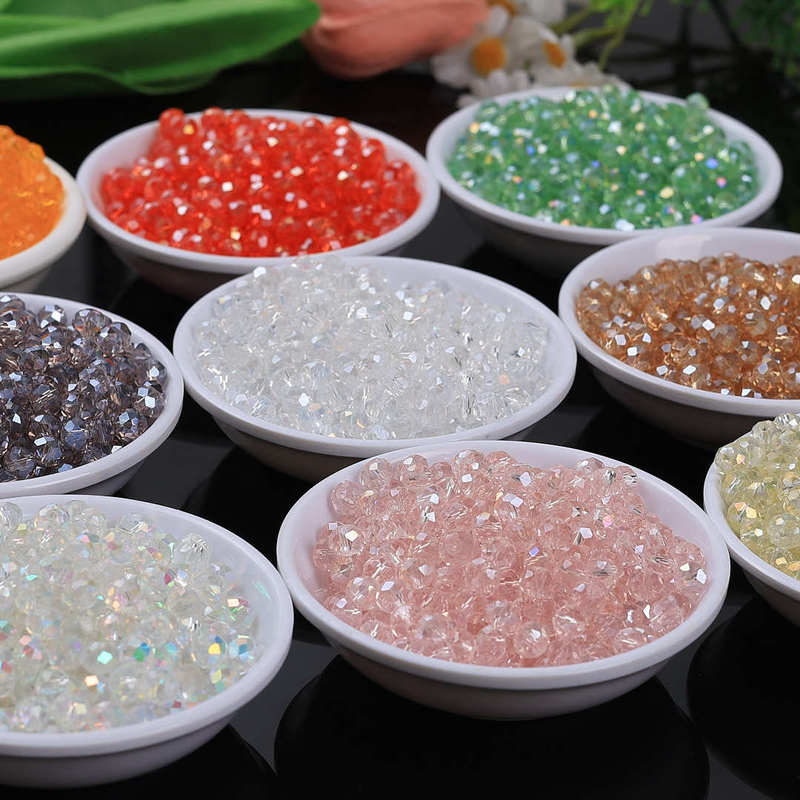 6mm Faceted Glass Wheel Beads, Sparkling Crystal Loose Beads, Handmade DIY Jewelry Accessories, Aurora Iridescent Glass Beads