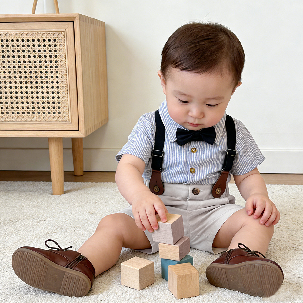 Summer Children's Suit Handsome Boy Baby Gentleman Bow-tie Shirt Suspender Pants Children's Clothes Birthday Party Dress