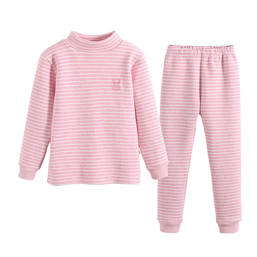 3-15 Winter Children's Fleece-Thick Color Cotton Innerwear Set with Soft Gold Fleece, Unisex Boys and Girls, Warm Half-Neck