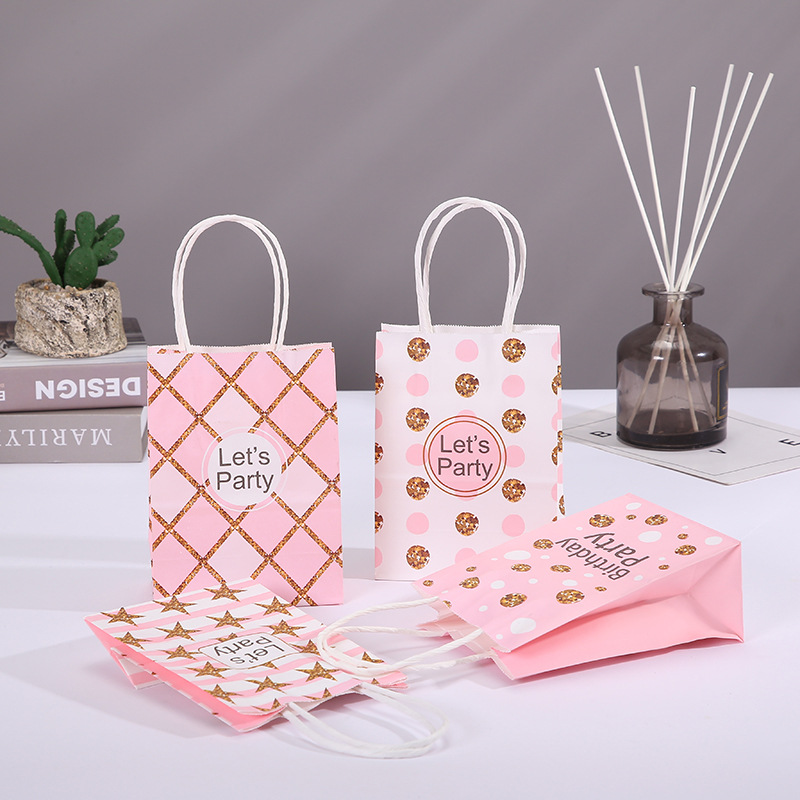 情人节礼物手提袋条纹粉色少女心手提购物袋生日聚会送女友包装袋
