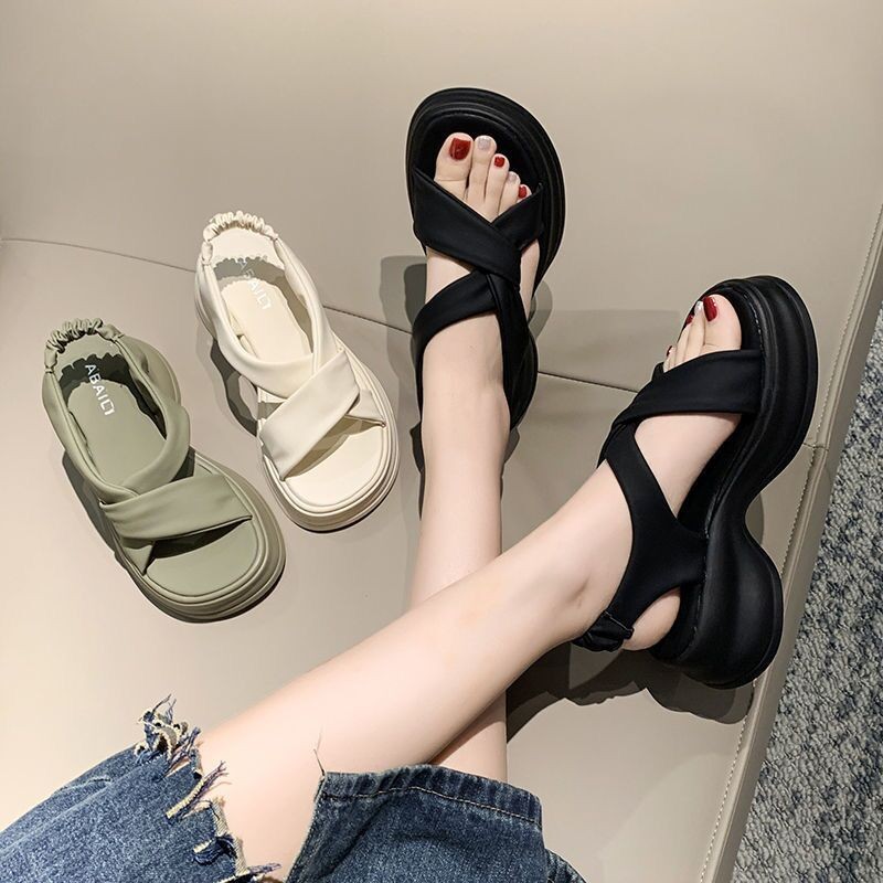 Soft Leather Sandals For Women 2023 Summer New Platform Thick Sole Petite Beach High-end Sense With Dress Roman Shoes_vogvips.com