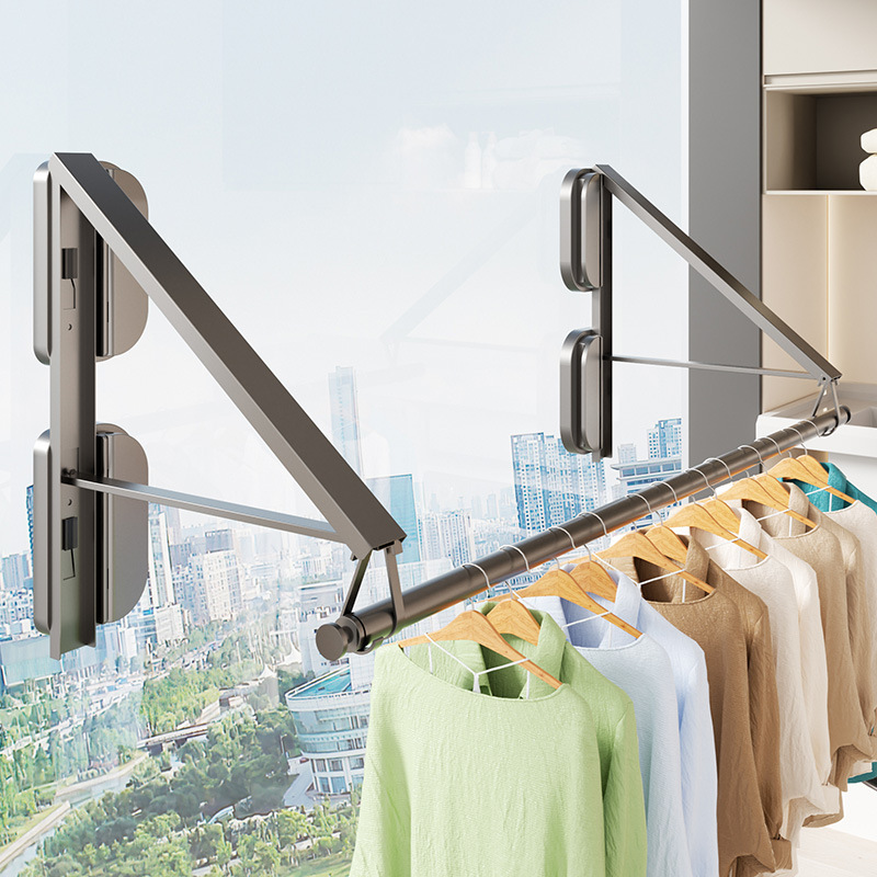 Balcony Invisible Clothes Drying Rack, Foldable Wall-Mounted Suction Cup Clothes Rod, Indoor Punch-Free Window Retractable Drying Tool