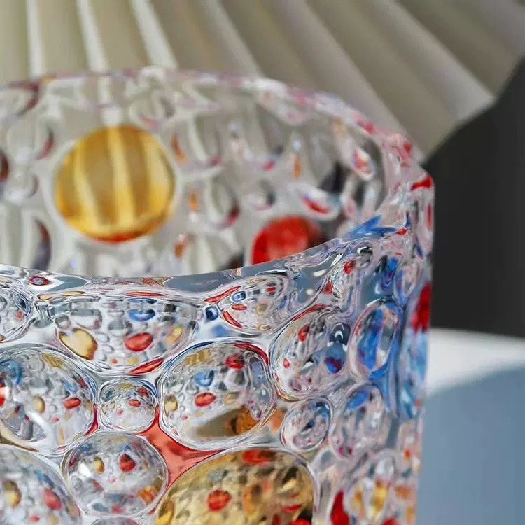 Jarrón de cristal transparente de alta gama con lunares coloridos pintados a mano, estilo escandinavo, decoración para el hogar y escritorio.