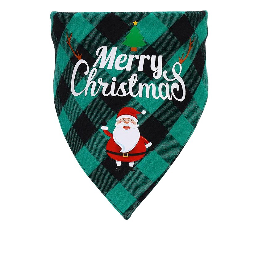 Fabricante en stock transfronterizo nuevo rojo y negro a cuadros mascota perro triángulo toalla perro Navidad mascota dibujos animados saliva toalla