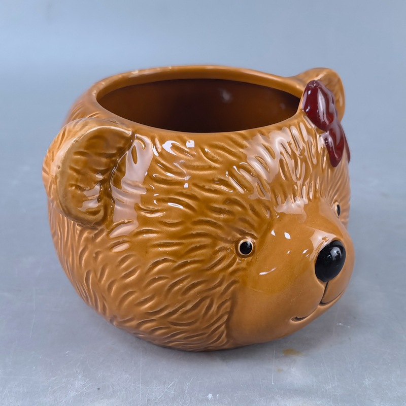 Transfronterizos bonitos macetas de cerámica de dibujos animados osos macetas de escritorio creativas animales verdes macetas decorativas macetas para el hogar