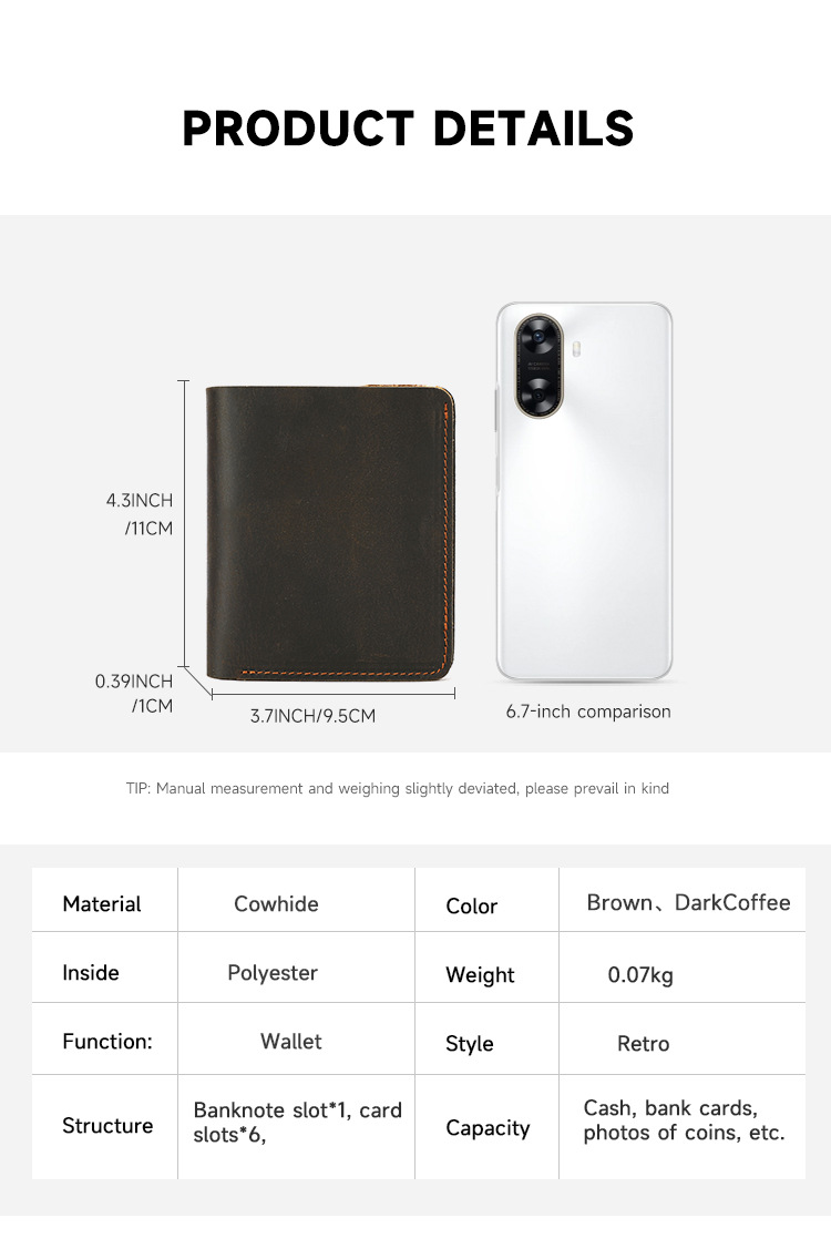Ví da ngựa điên dáng dài cầm tay phong cách retro, nhiều ngăn đựng tiền giấy và thẻ — Cà phê đen, màu nâu chi tiết 3