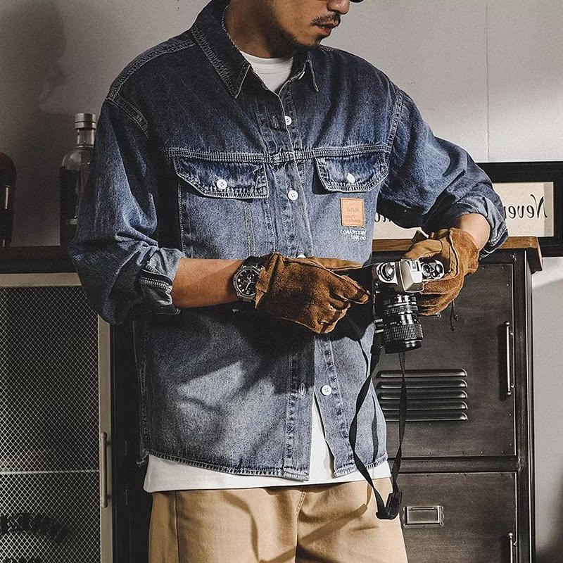 Retro Workwear Denim Jacket, Trendy Loose And Versatile Top, Men's Shirt Type Jacket_mkmklike.com