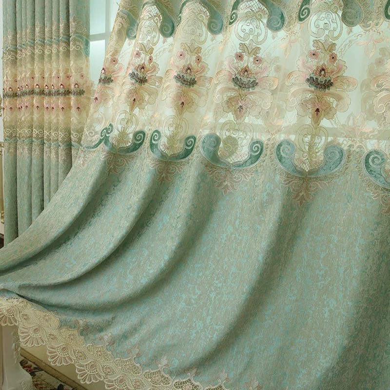 Cortinas bordadas de Chenier de estilo europeo, dormitorio de la Sala de estar, cortinas de productos terminados sombreadas de alta gama, cortinas de ventanas flotantes atmosféricas de lujo ligero