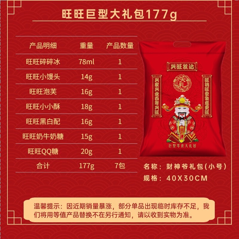 旺旺一个亿巨型大礼包（小号）饼干糖果零食拜年年货儿童节大礼包|undefined