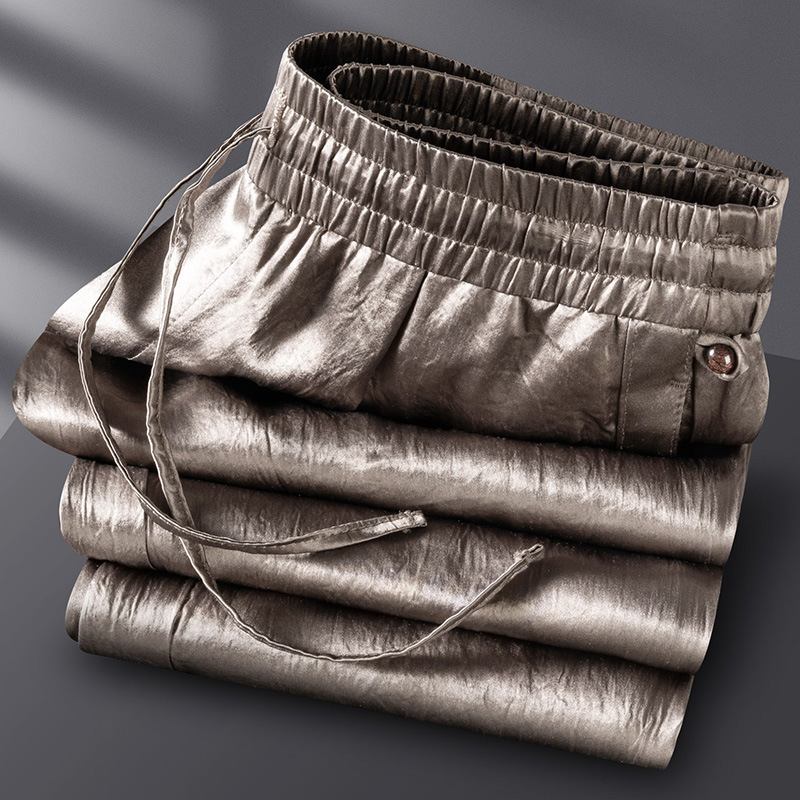 Summer Smooth 100% Acetate Ice Silk Pants Men's Slightly Wide Pure Color Straight Pants Classy Sports Pants Casual Pants