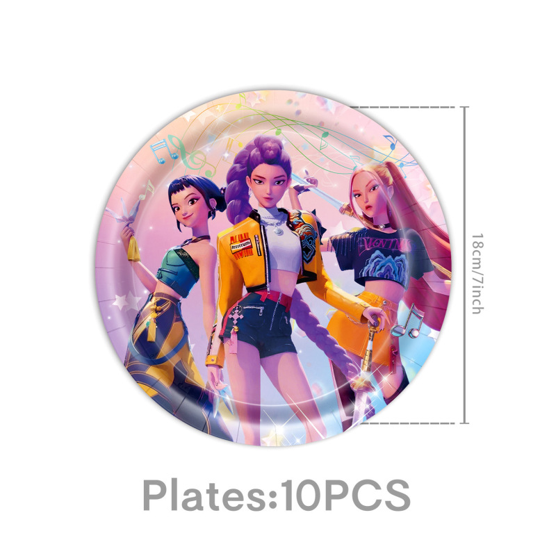动画K-POP猎魔女团主题生日派对布置拉旗纸盘纸杯纸巾气球用品|undefined