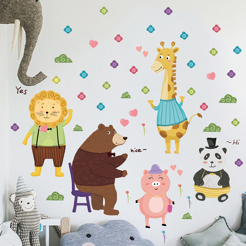 Cartoon Bear Lion Giraffe Piggy Panda Decoration Wall Sticker Wholesale Nihaojewelry display picture 6