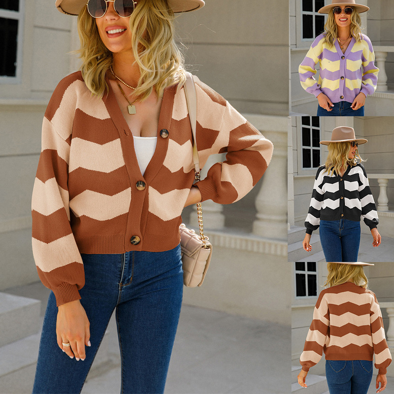 2026 Spring New Style V-Neck Knitted Short Street Fashion Youthful Patchwork Knitted Cardigan Plus Size Small Jacket for Women