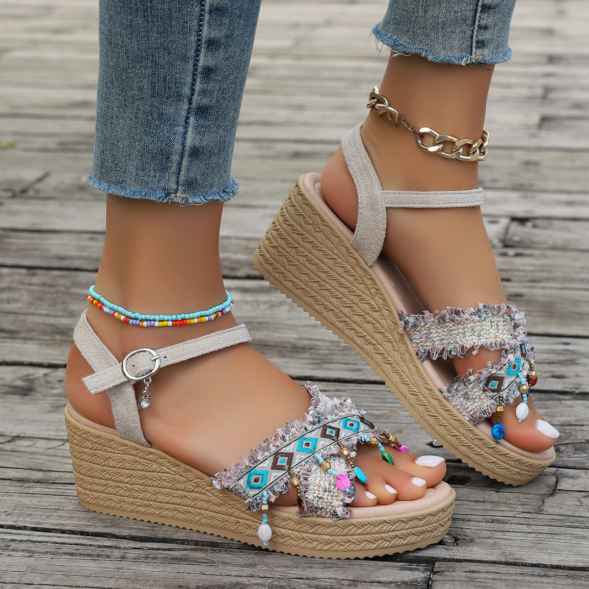 Women's Vacation Color Block Open Toe Ankle Strap Sandals display picture 4