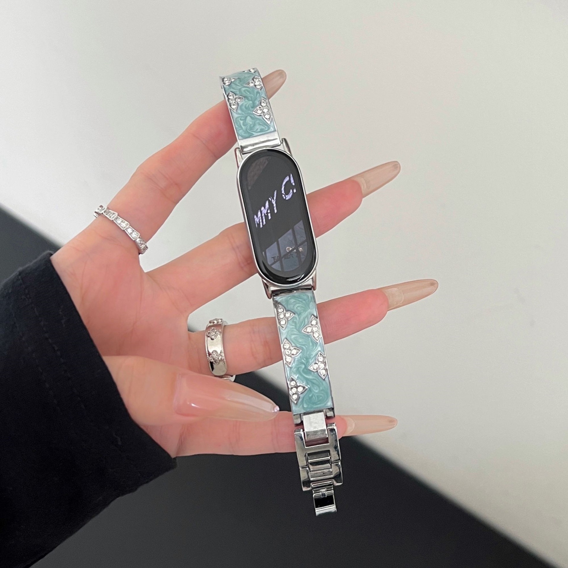 For Mi Band 9/8 Strap Niche Enamel Flash Diamond Bracelet Women's GT5/4/3 Huawei 9/8 Metal Strap