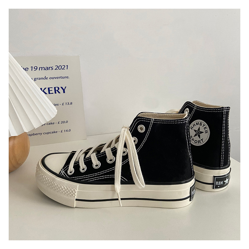 High-Top-Schuhe mit dicken Sohlen, klassische Canvas-Schuhe für Damen, Ulzzang Hong Kong-Stil, vielseitige 2022 neue koreanische Version von Schuhen_voghion.com