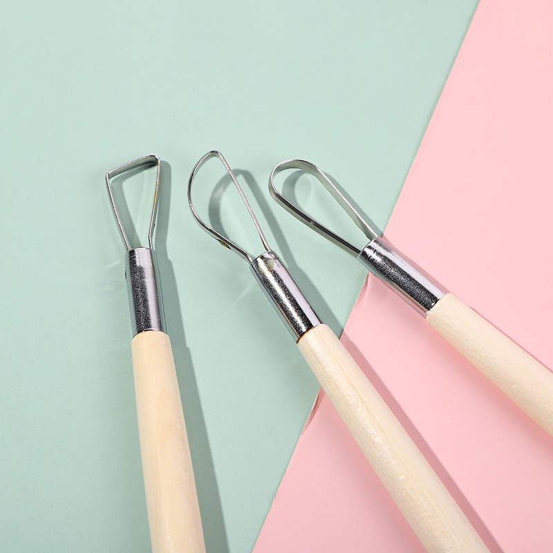 Clay, wooden handle, tools set, 6 pieces