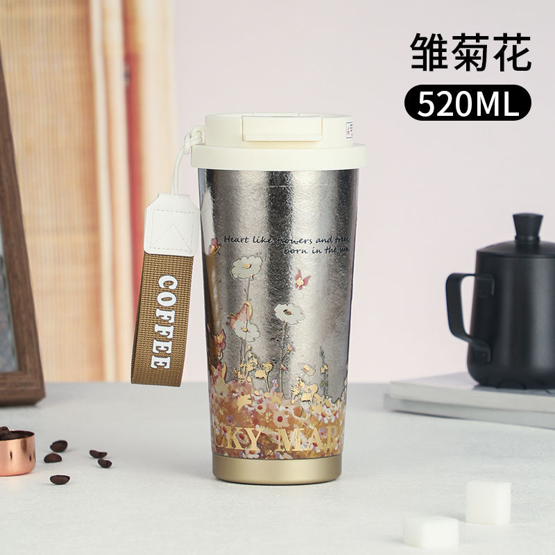 Taza de café aislada de titanio puro, estilo ins, taza de té con leche, portátil, de doble uso, para coche, de gran capacidad, con pajita, estilo ins.