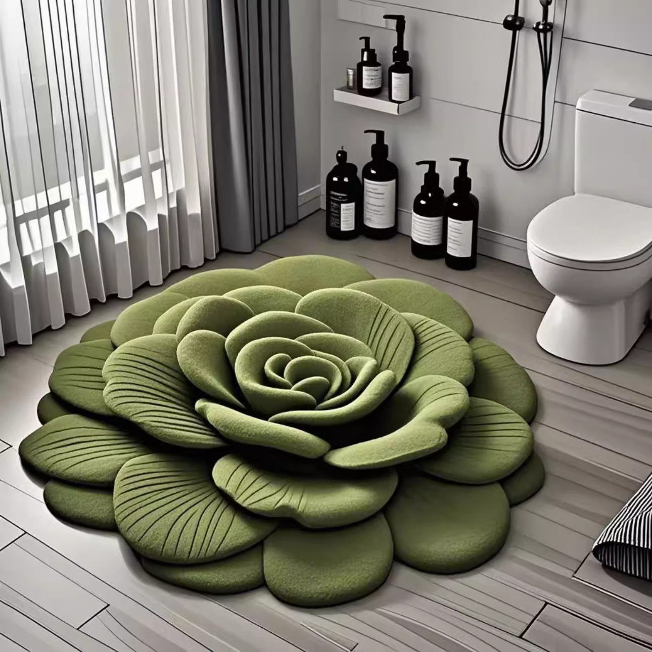 Grensoverschrijdende 3D visuele vloermat van kristalfluweel, antislipmat met bloemenpatroon voor badkamerdeur, groothandel in slaapkamertapijten_voghion.com
