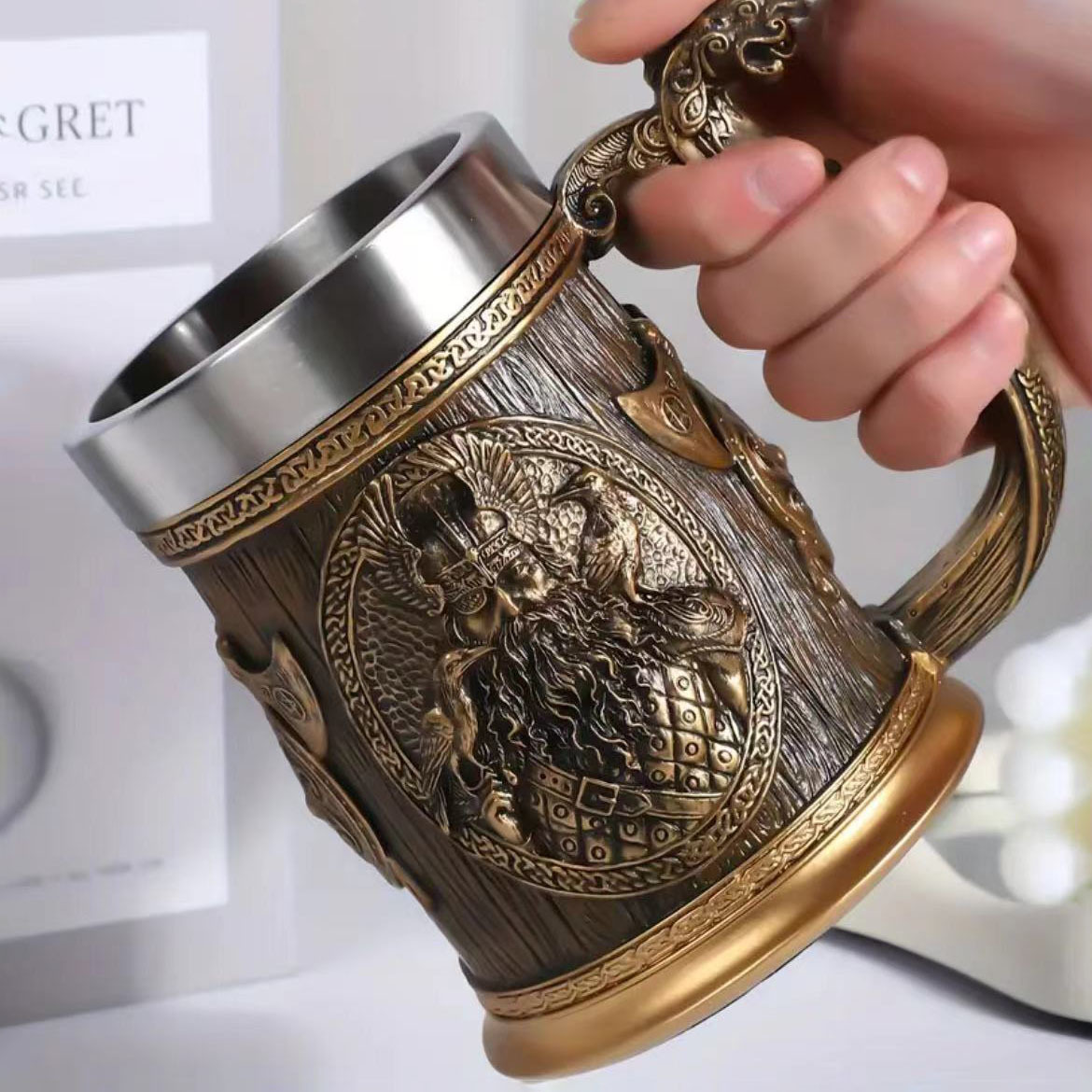 Creativo Viking pirata taza de cerveza taza de agua grande taza de acero inoxidable taza de marca taza de resina artesanía taza de café barra