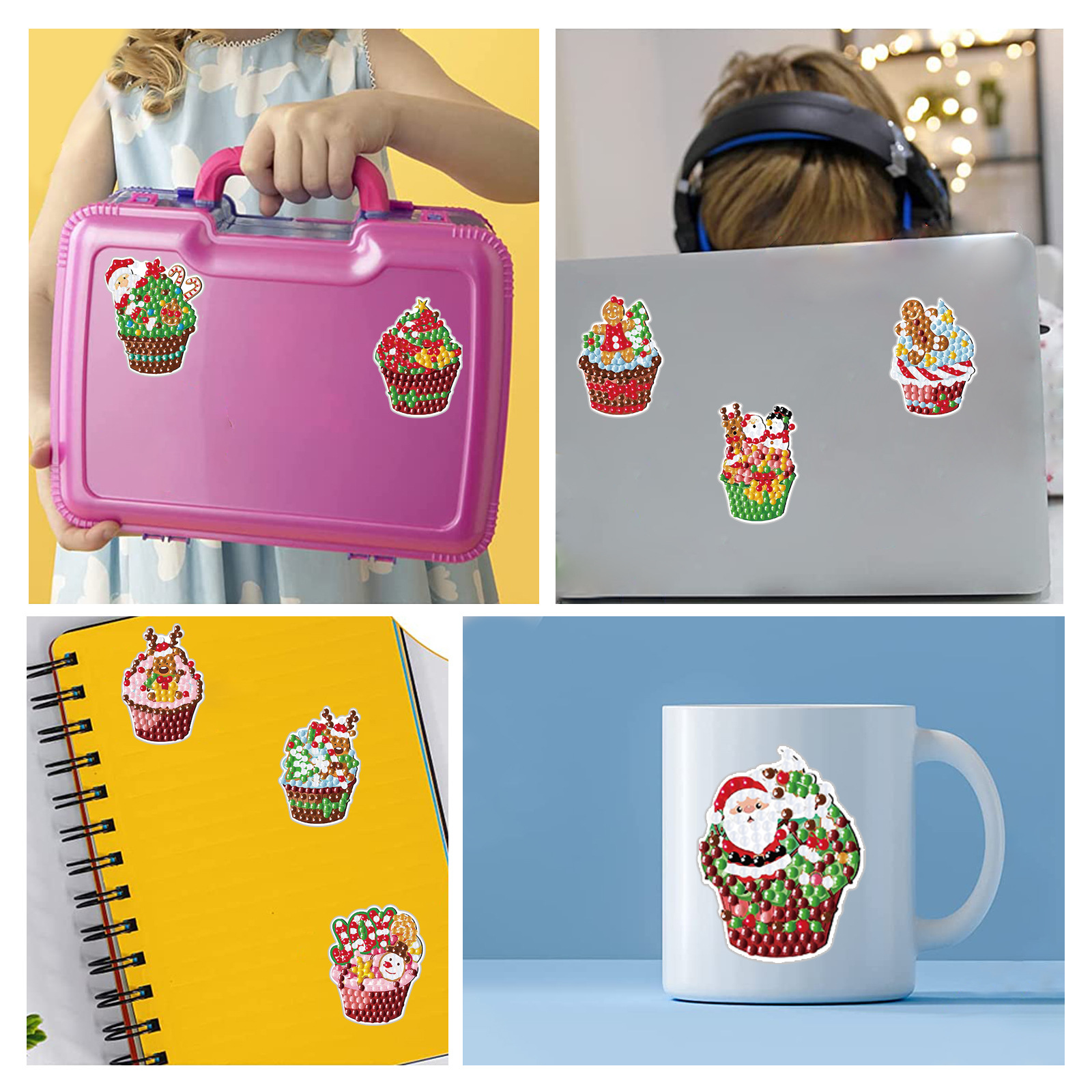Dibujos animados Navidad Pintura de diamantes Pegatinas al azar Hecho a mano Diy Pintura de mampostería Pegatinas de pared Pegatinas para niños Pegatinas Diamantes redondos