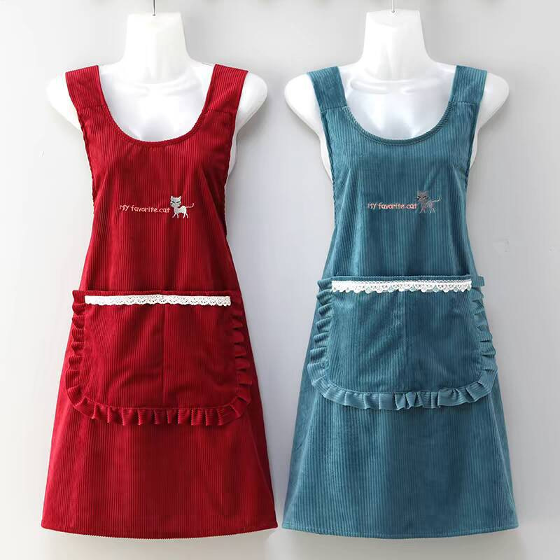 Nuevo delantal de lana, mujer encantadora cocina doméstica respirable a prueba de aceite vestido de princesa coreana ropa de trabajo para adultos