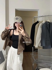 2024 threaded small square collar one-piece vest for women with one-piece cup for inner wear and outer wear seamless casual camisole for women