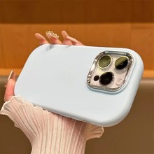 纯色马卡龙电镀镜头圈适用iPhone15手机壳椭圆硅胶苹果14软保护套