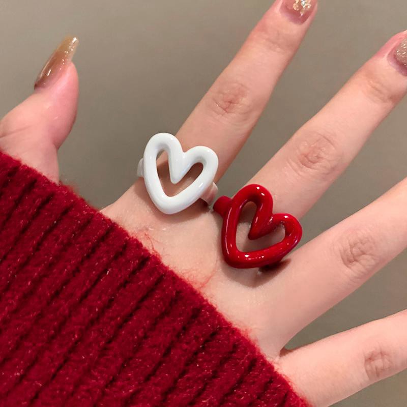 6g Weight 1 Piece Elegant Lady Heart Shape Alloy Resin Women's Open Rings Rings