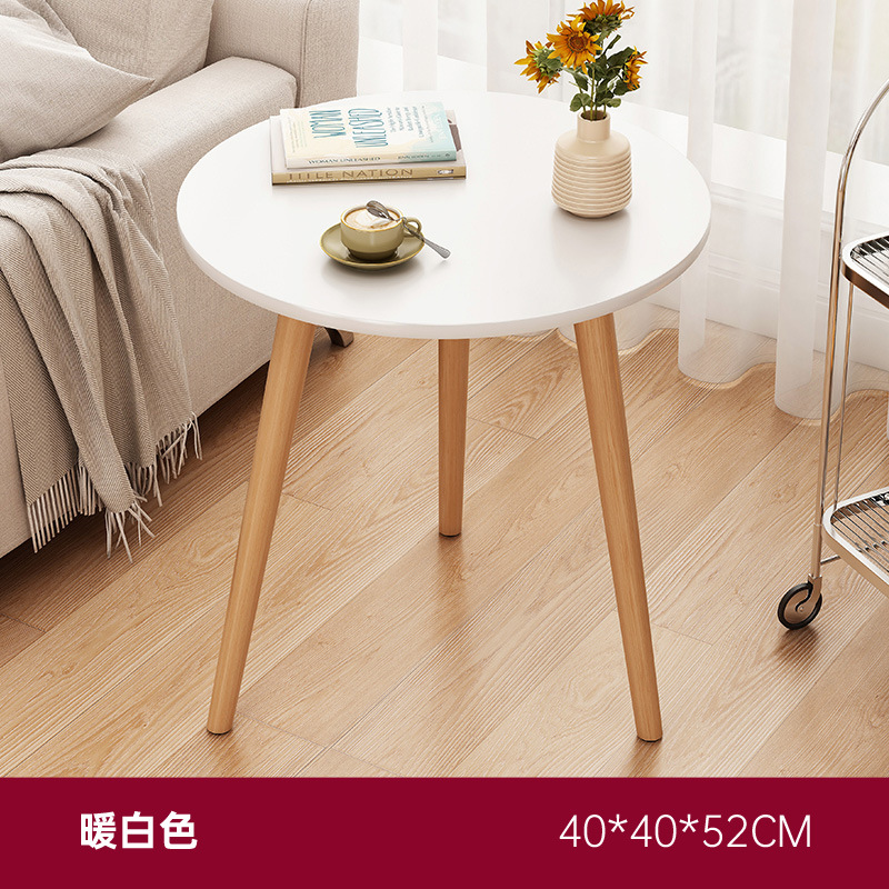 Mesa redonda pequeña con patas de madera maciza, mesa de centro de doble capa, mesa auxiliar para apartamento pequeño, mesa de té moderna, sencilla y creativa para balcón
